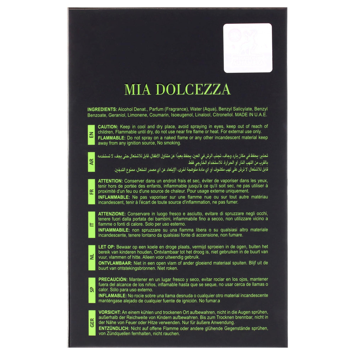 Mia Dolcezza Verde unisex fragrance for daytime versatility.