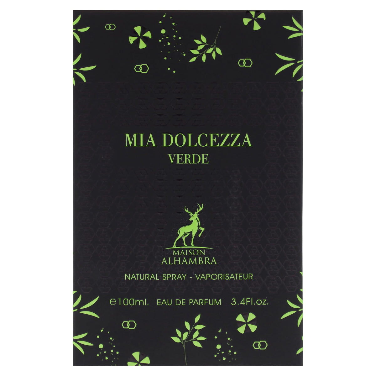 Mia Dolcezza Verde bottle close-up emphasizes premium design.