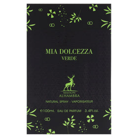 Mia Dolcezza Verde bottle close-up emphasizes premium design.