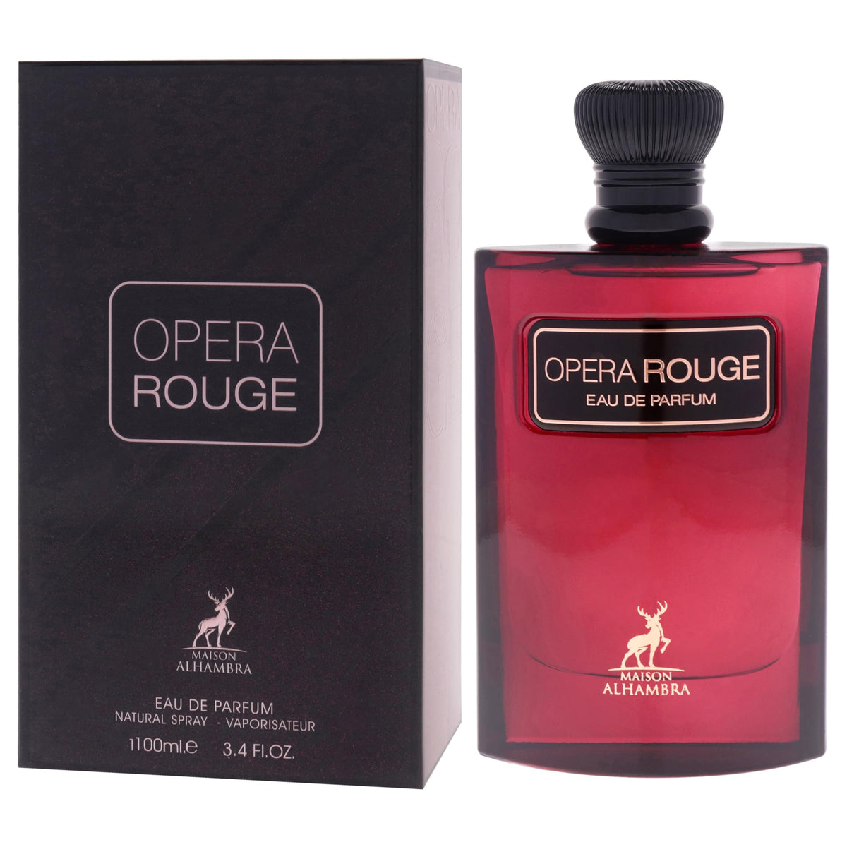 Maison Alhambra Opera Rouge box angled view shows elegant silhouette and color.