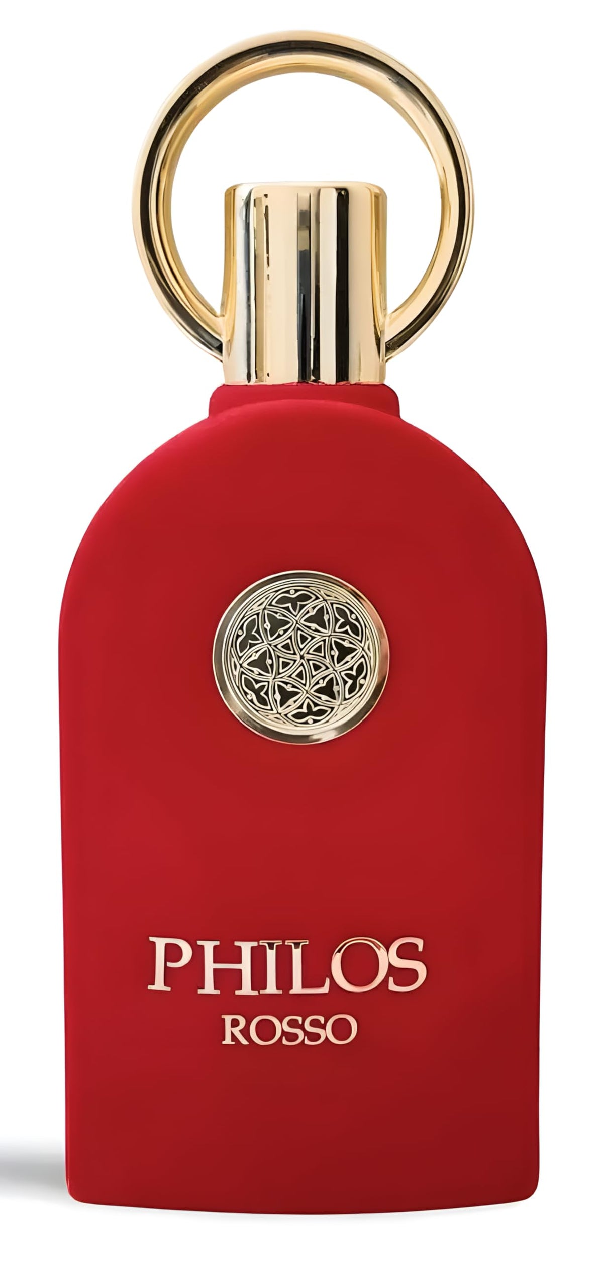 Maison Alhambra Philos Rosso bottle front view, ideal for day-to-night wear.