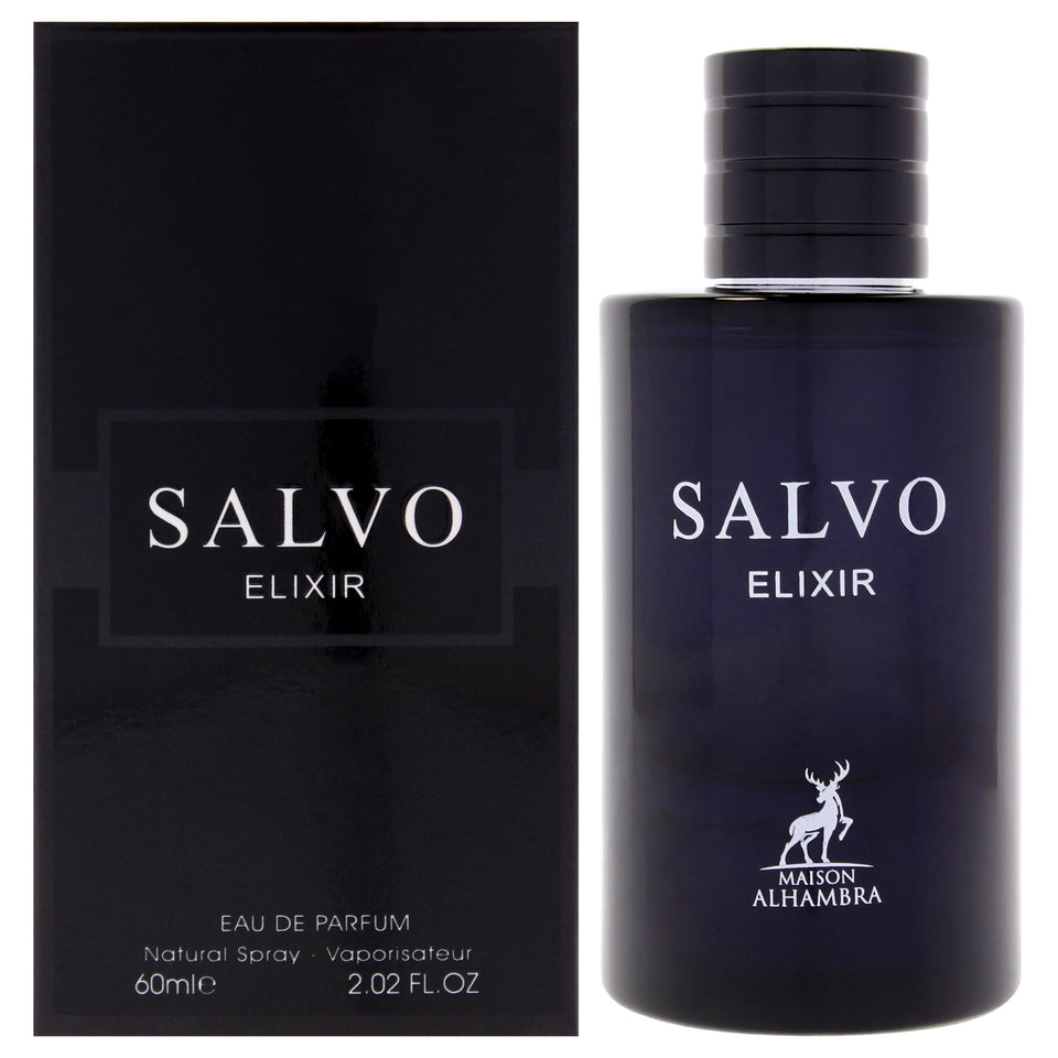 Maison Alhambra Salvo Elixir bottle closeup showing bold woody spice appeal
