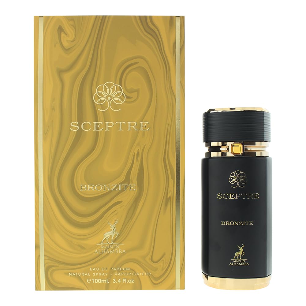 Maison Alhambra Sceptre Bronzite bottle showcasing a bold woody scent for all-day confidence