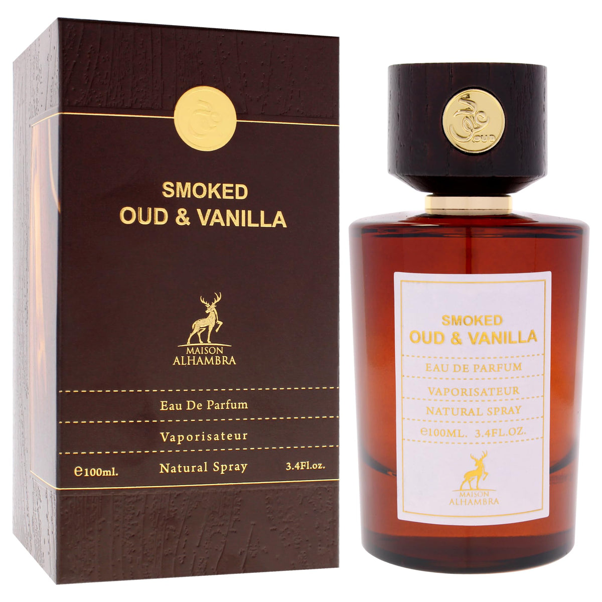 Maison Alhambra Smoked Oud Vanilla cap closeup highlights premium packaging