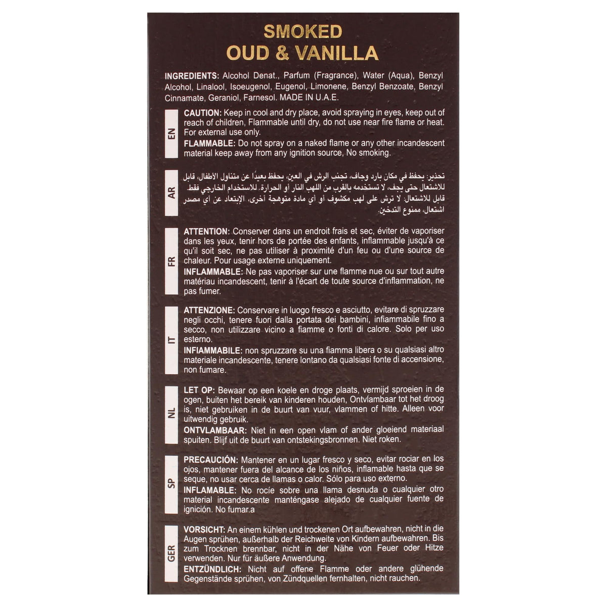 Maison Alhambra Smoked Oud Vanilla wood background emphasizes warm oriental profile