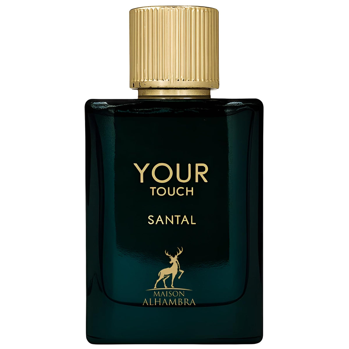 Maison Alhambra Your Touch Santal bottle detail showing sleek unisex design for everyday elegance.