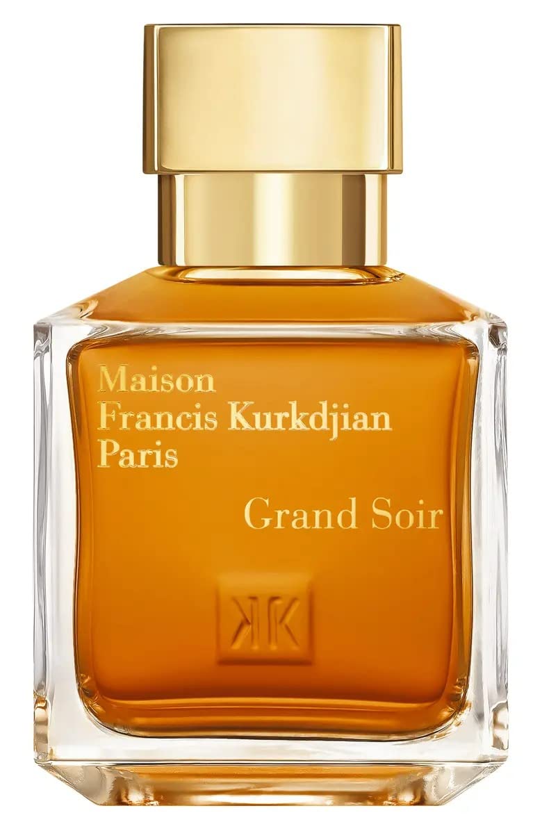 Maison Francis Kurkdjian Grand Soir bottle front shows amber-toned juice for evening elegance.