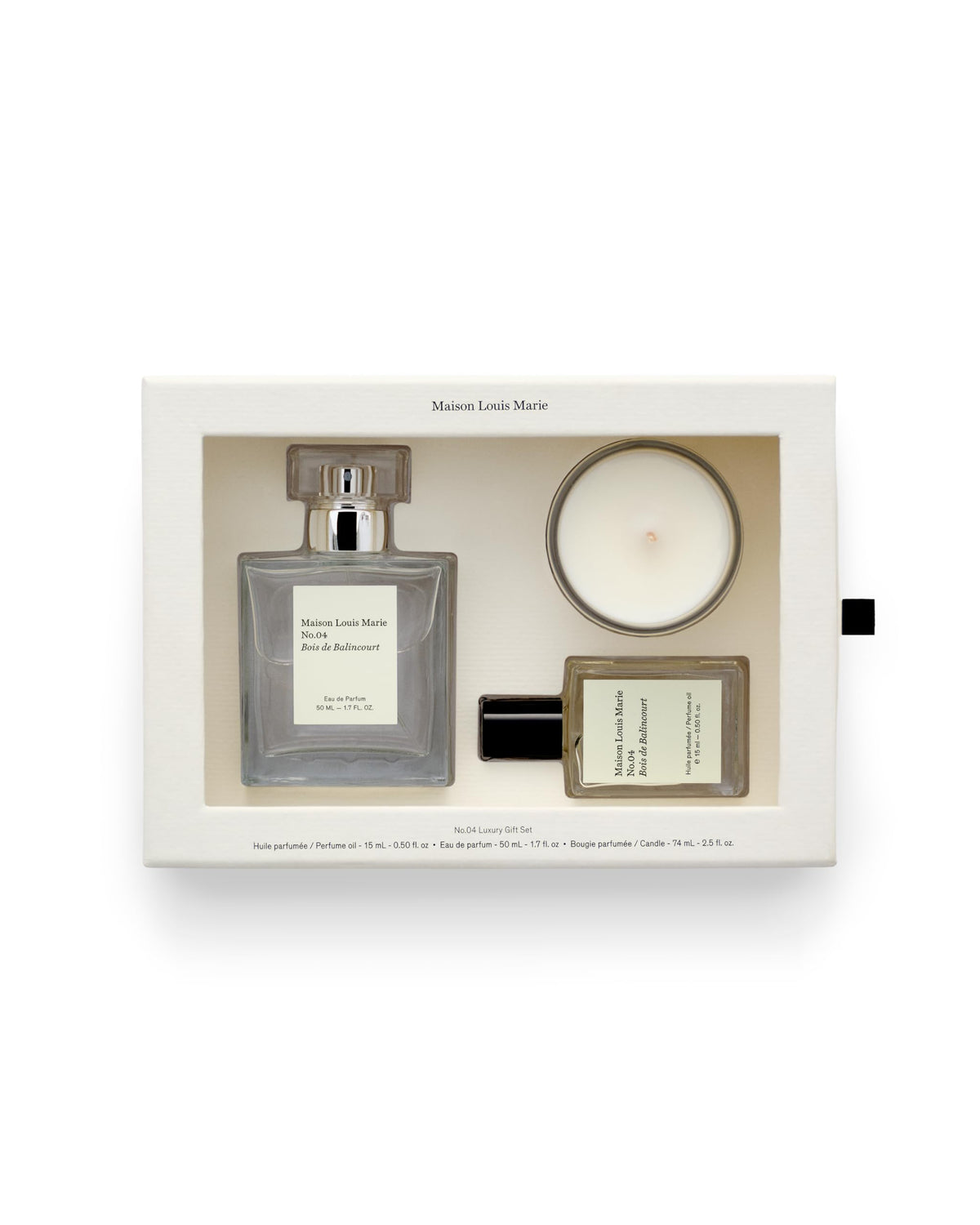 Maison Louis Marie Bois de Balincourt eau de parfum bottle close-up showing a refined fragrance