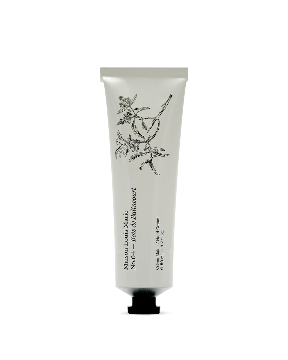 Maison Louis Marie No.04 Bois De Balincourt hand cream packaging, ideal for daily use.
