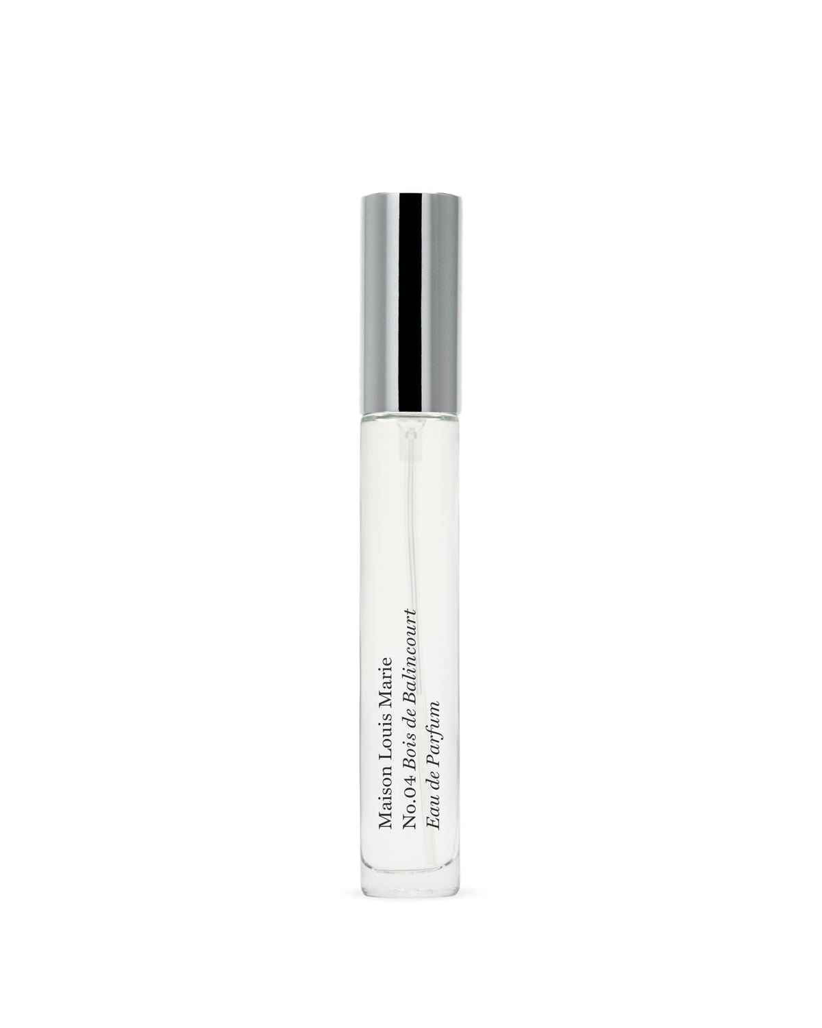 Maison Louis Marie No.04 Bois de Balincourt bottle highlights warm woody notes for daily wear.