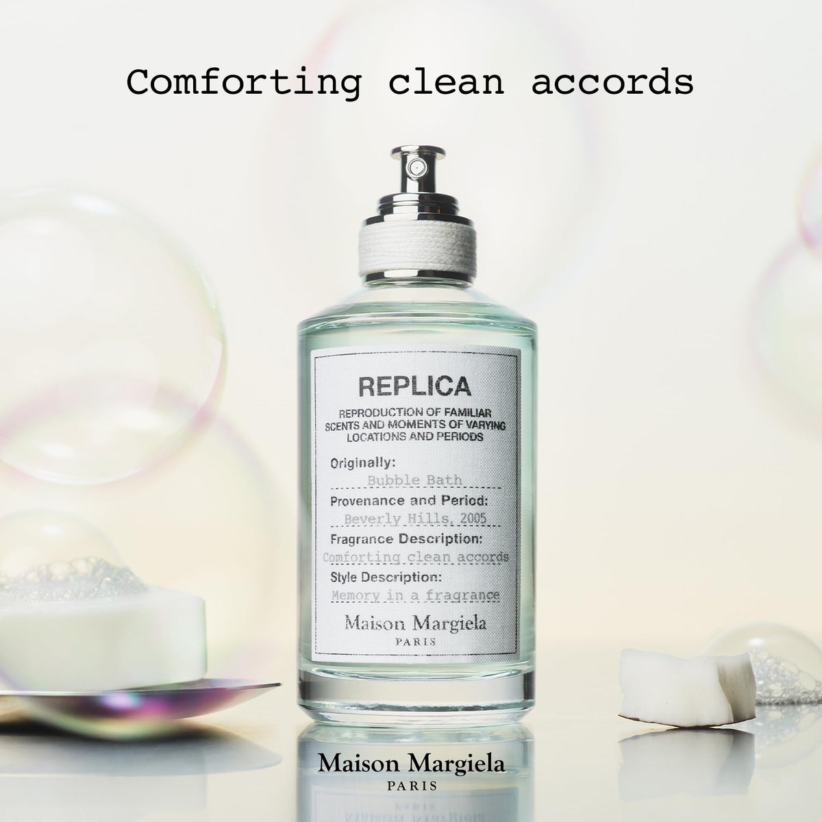 Maison Margiela Replica Bubble Bath coconut milk note evokes tropical freshness.