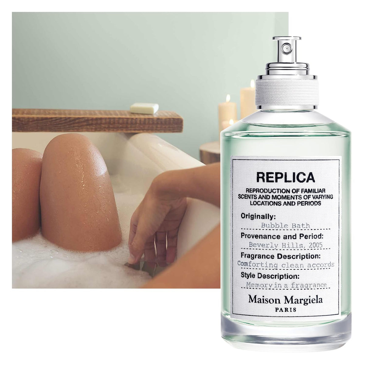 Replica Bubble Bath foam bubbles create a calming bath atmosphere.