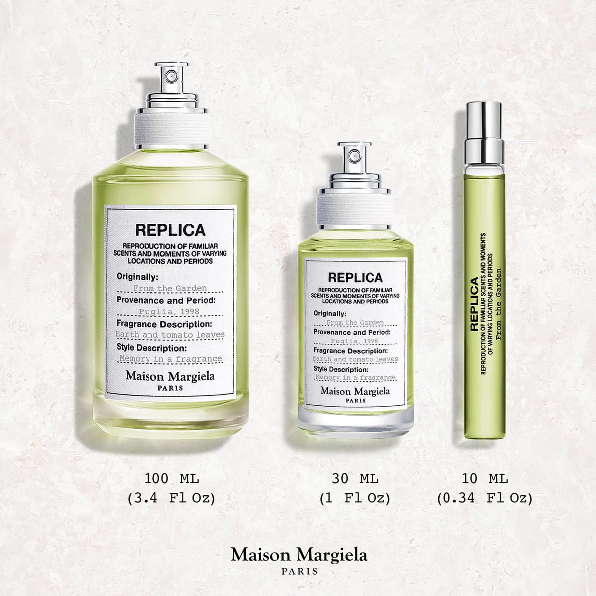 Maison Margiela Replica From the Garden bottle image emphasizes minimalist design and elegance.
