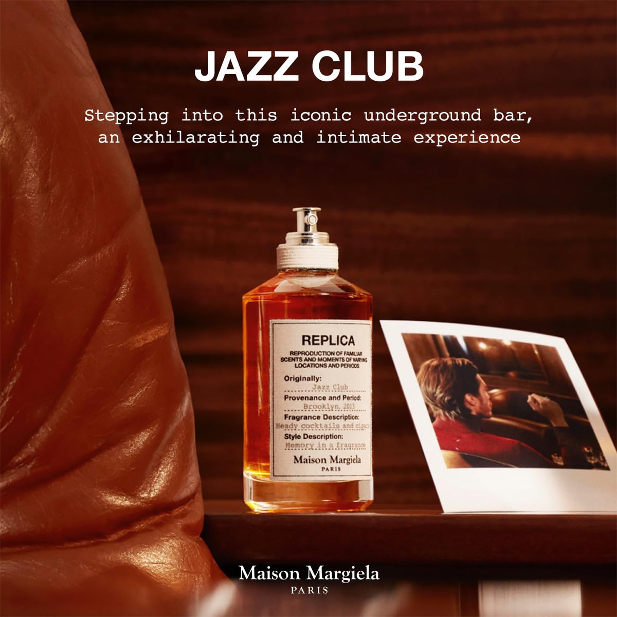 Maison Margiela Replica Jazz Club warm tones convey smoky tobacco and rum richness for cooler nights.