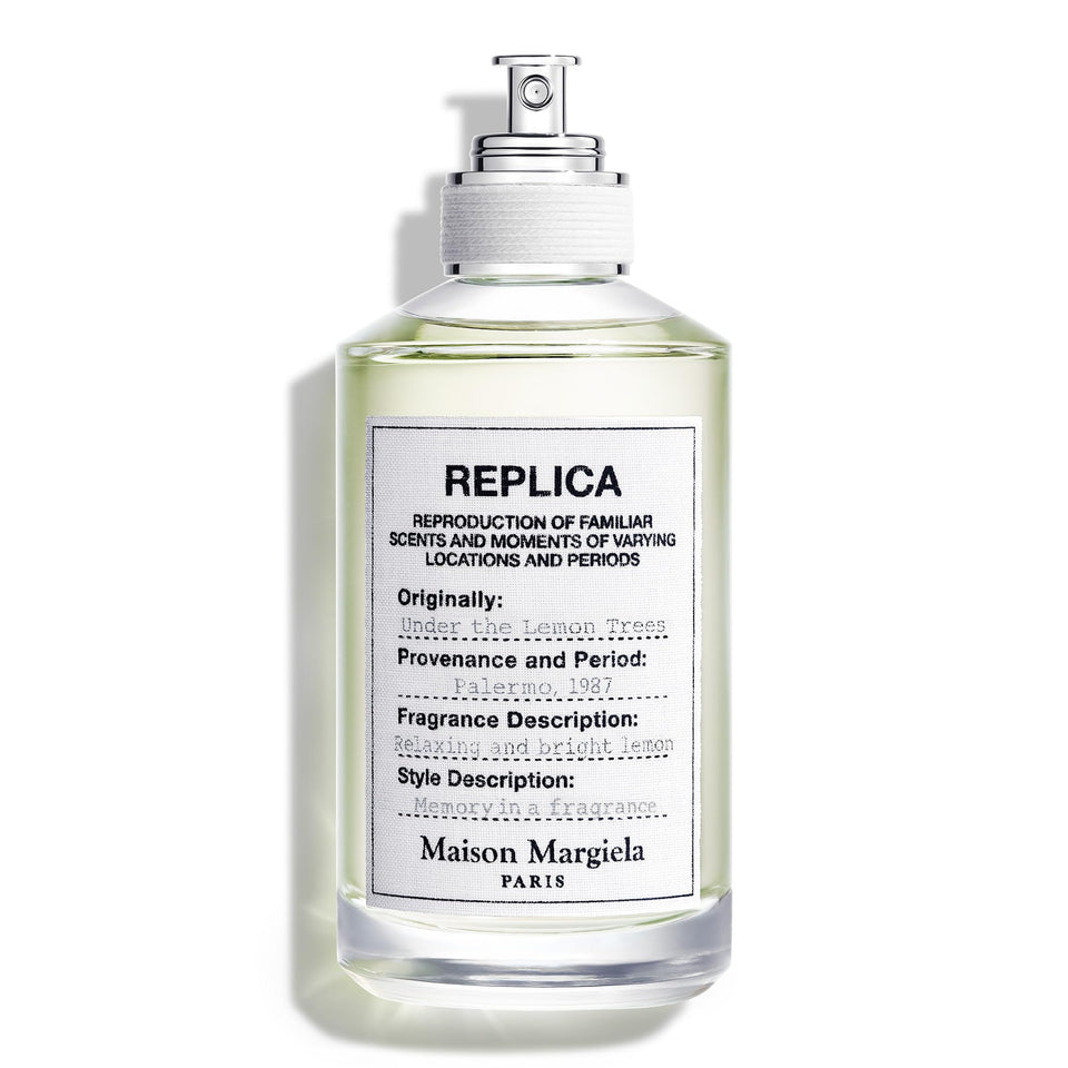 Maison Margiela Replica Under the Lemon Trees bottle front view, fresh citrus mood for daily wear.