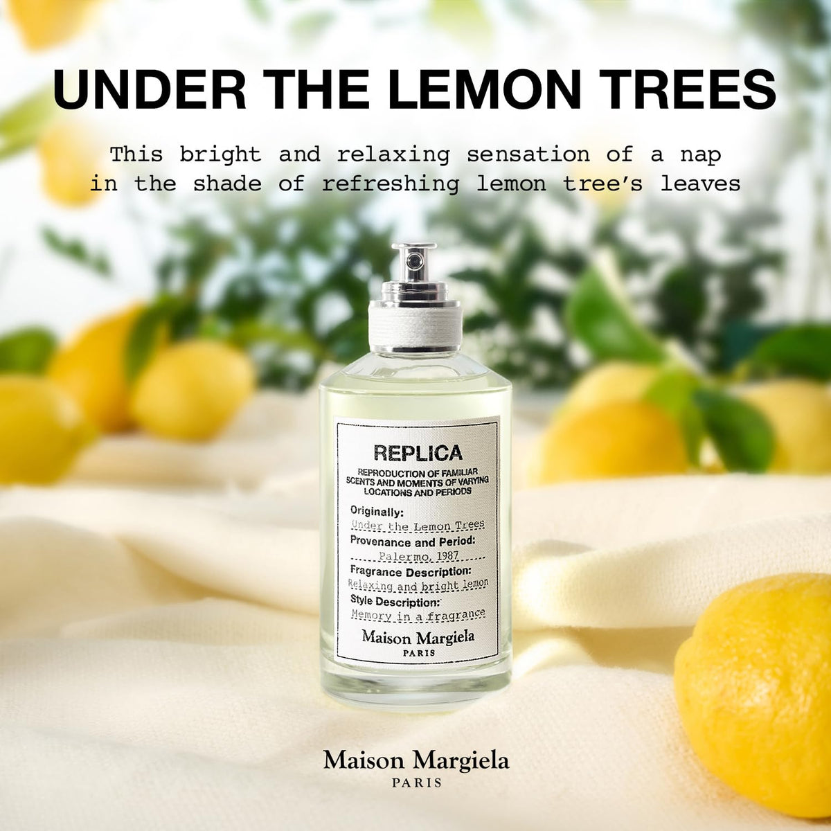 Maison Margiela Replica Under the Lemon Trees lemon leaves accent, bright uplifting moments.
