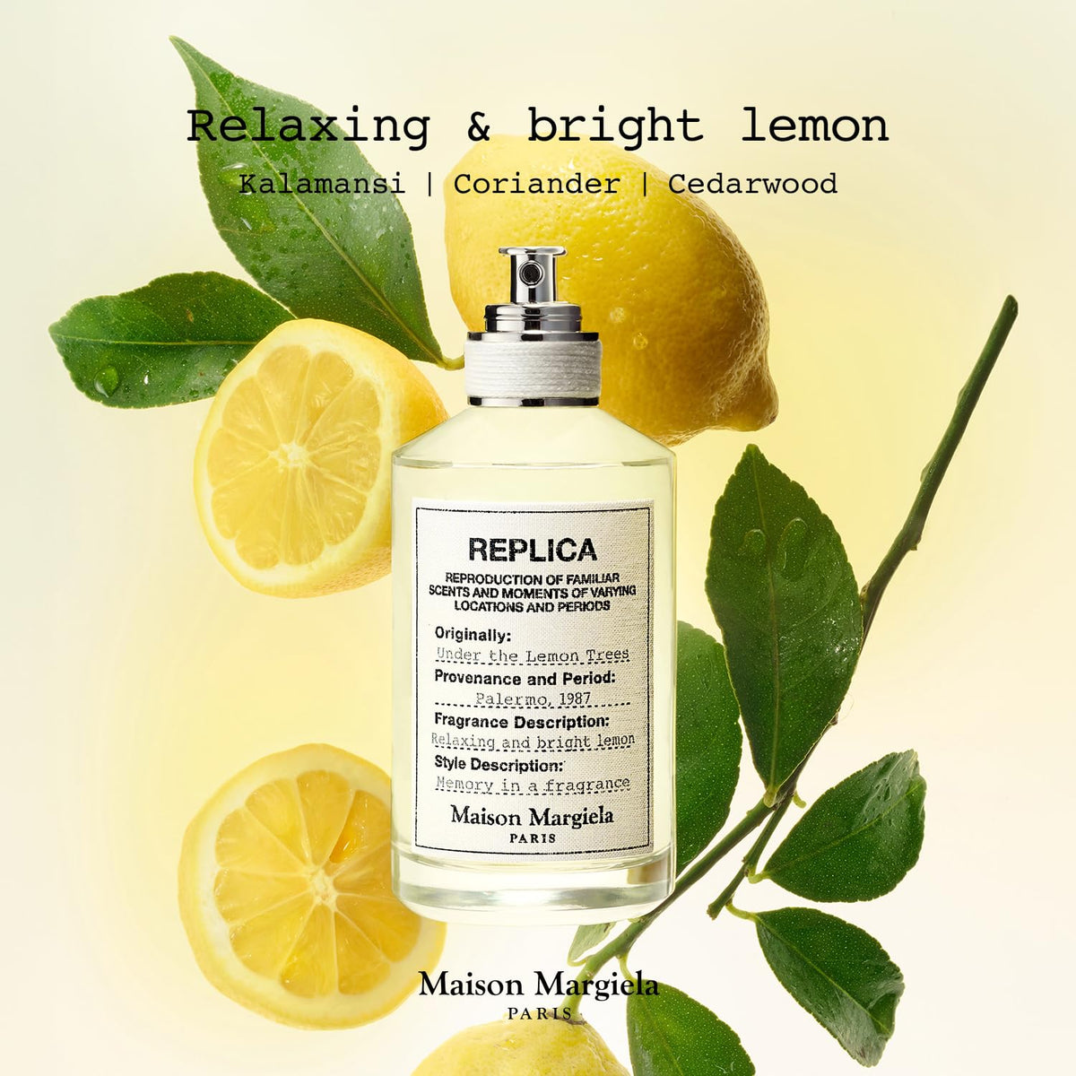 Maison Margiela Replica Under the Lemon Trees packaging box, premium presentation for gifting or care.