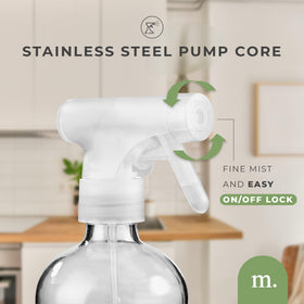 Maisonovo bottle stand with stainless steel pump provides spill-free use.