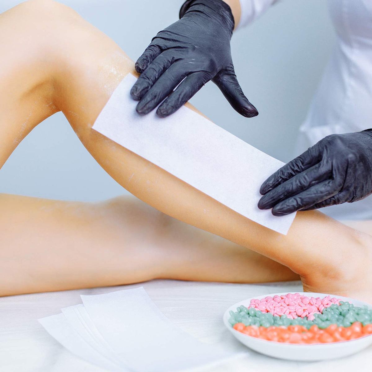 Maitys bikini-area waxing with durable strips.