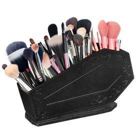 Maitys coffin makeup brush holder front view for chic desk organization.