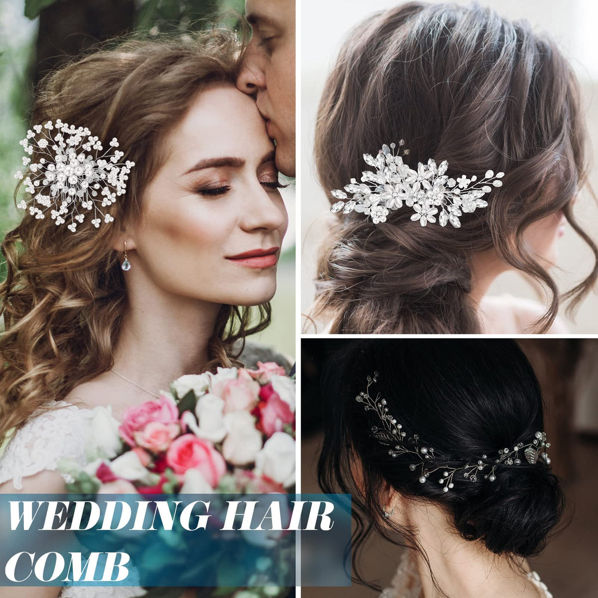 Maitys silver pearl hair pieces catch light for a refined bridal look