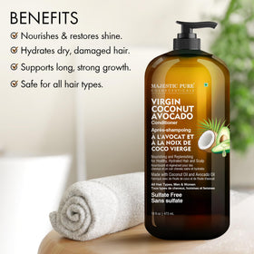 Majestic Pure Avocado Coconut Conditioner texture close-up showing creamy formula for damaged hair.