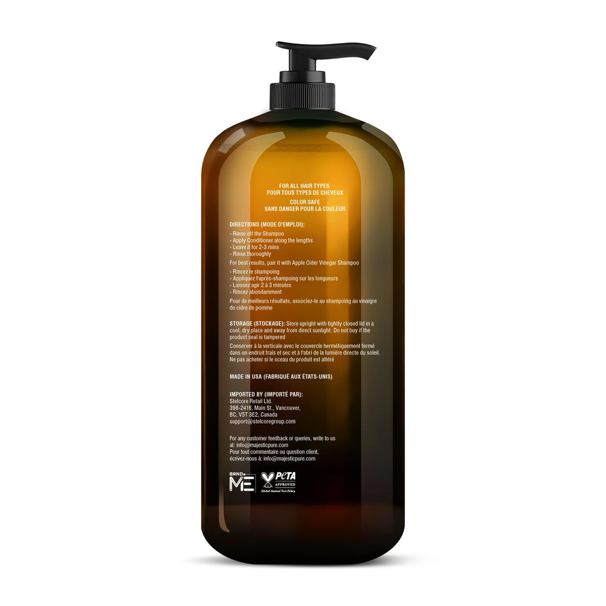 Majestic Pure Avocado Coconut Conditioner USA-made packaging with cruelty-free emblem.