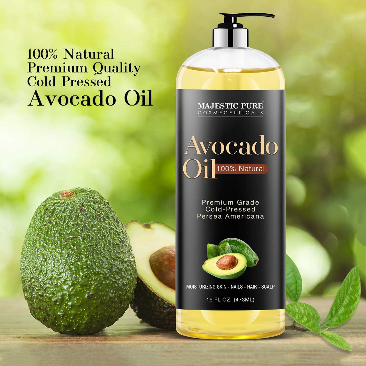 Majestic Pure avocado oil creamy texture nourishes hair without heaviness.