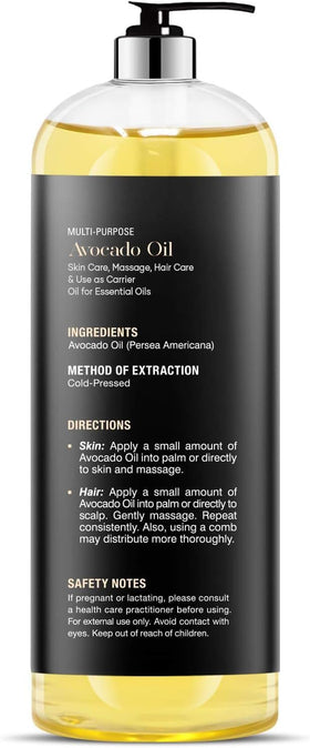 Majestic Pure avocado oil label close-up highlighting purity and ingredients.