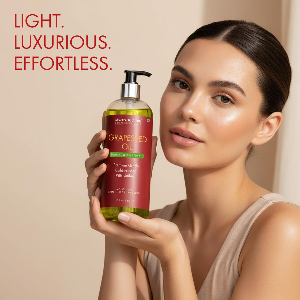 Majestic Pure Grapeseed Oil side view bottle for home use.