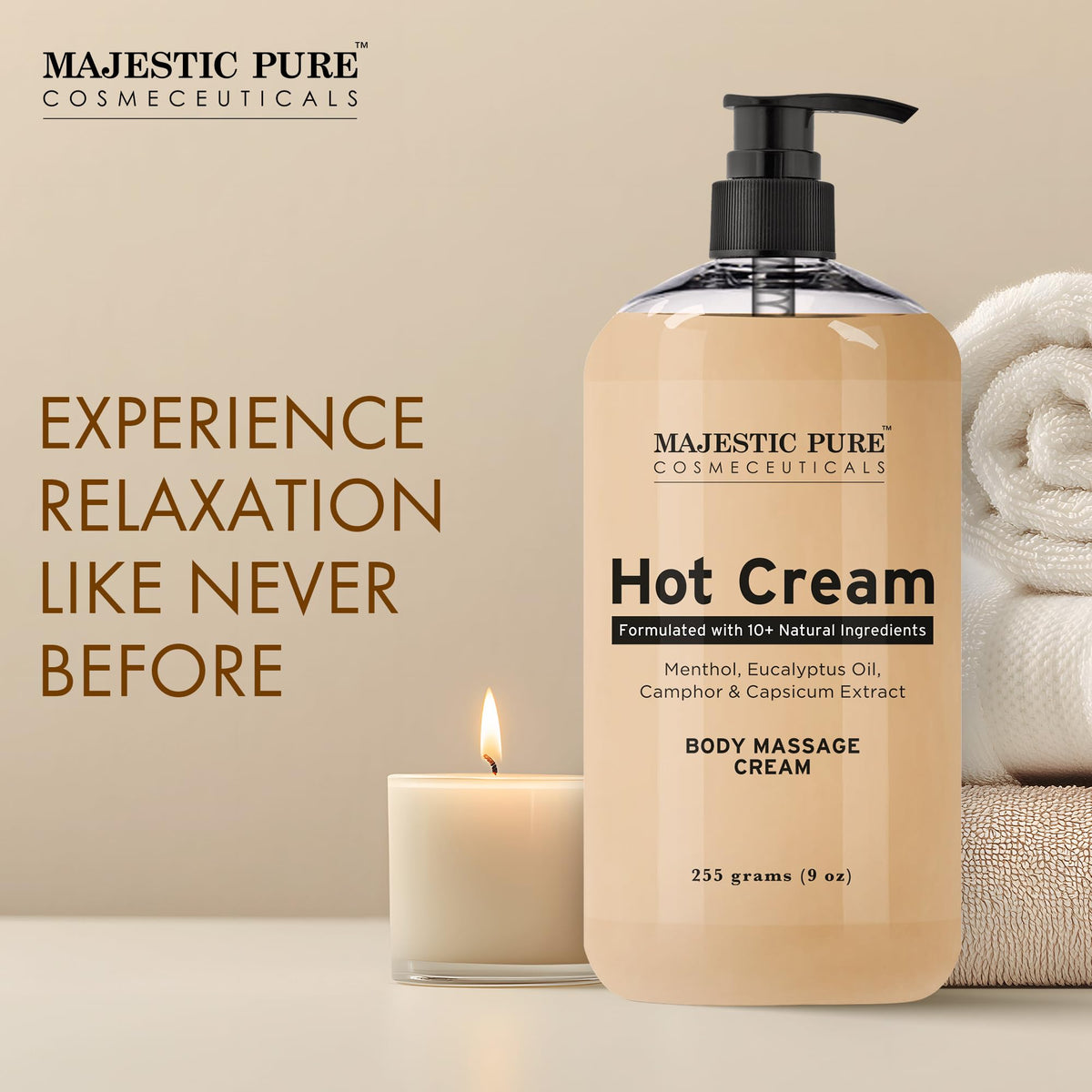 Majestic Pure Hot Cream texture close-up shows fast absorption and non-greasy finish.