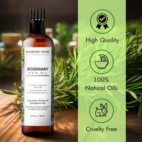 Majestic Pure rosemary oil cruelty-free bottle on bathroom shelf