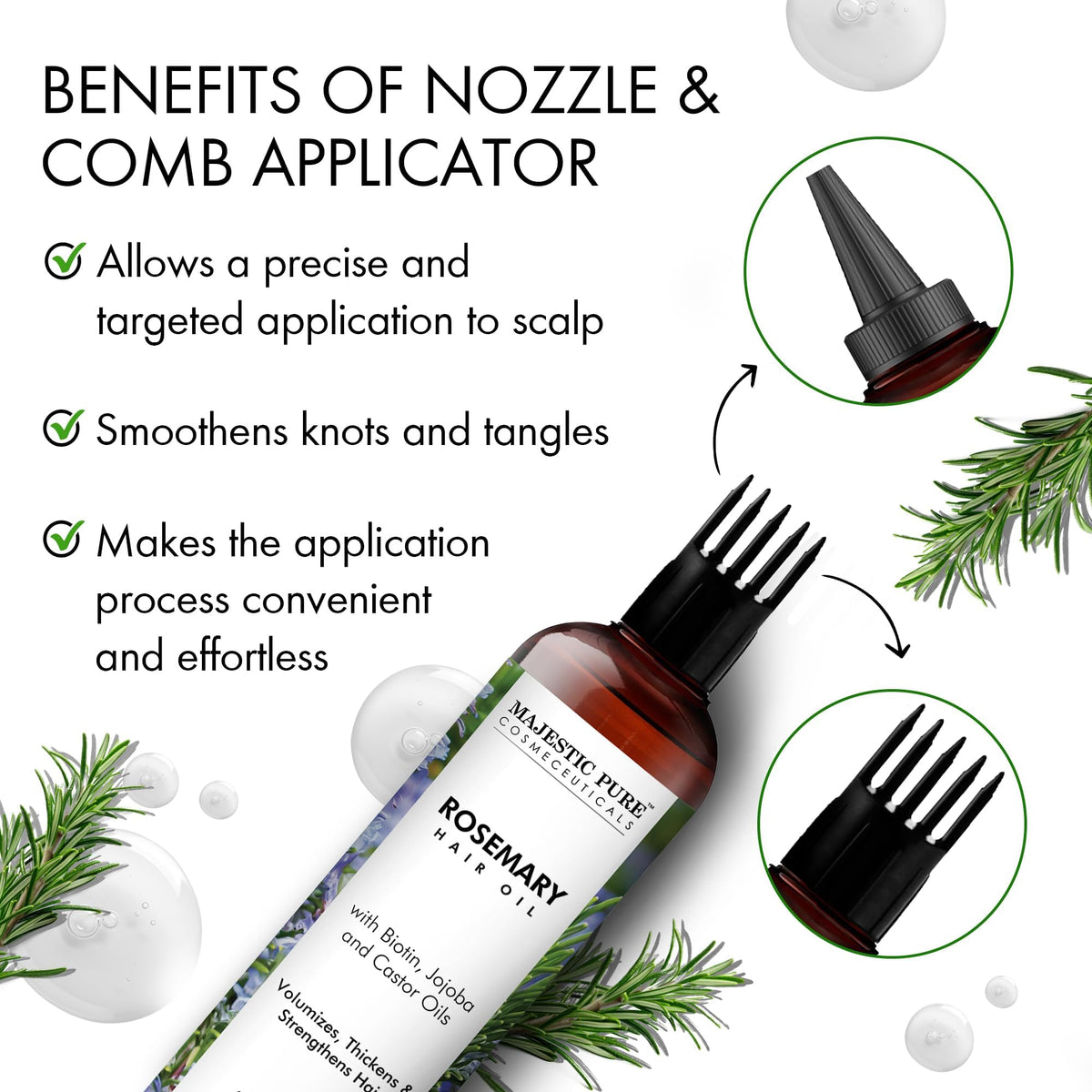 Majestic Pure rosemary oil dropper on scalp for hydration