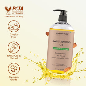 Majestic Pure Sweet Almond Oil amber glass bottle showcasing premium packaging