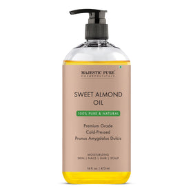 Majestic Pure Sweet Almond Oil bottle pour for quick skin absorption