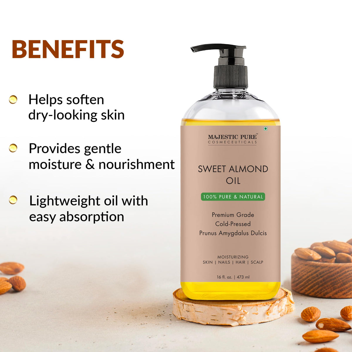 Majestic Pure Sweet Almond Oil hand application for skin care