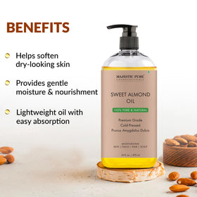 Majestic Pure Sweet Almond Oil hand application for skin care