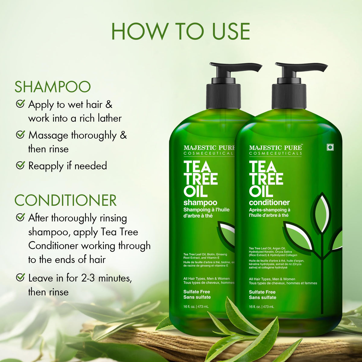 Rich lather of Majestic Pure Tea Tree Shampoo on hair.