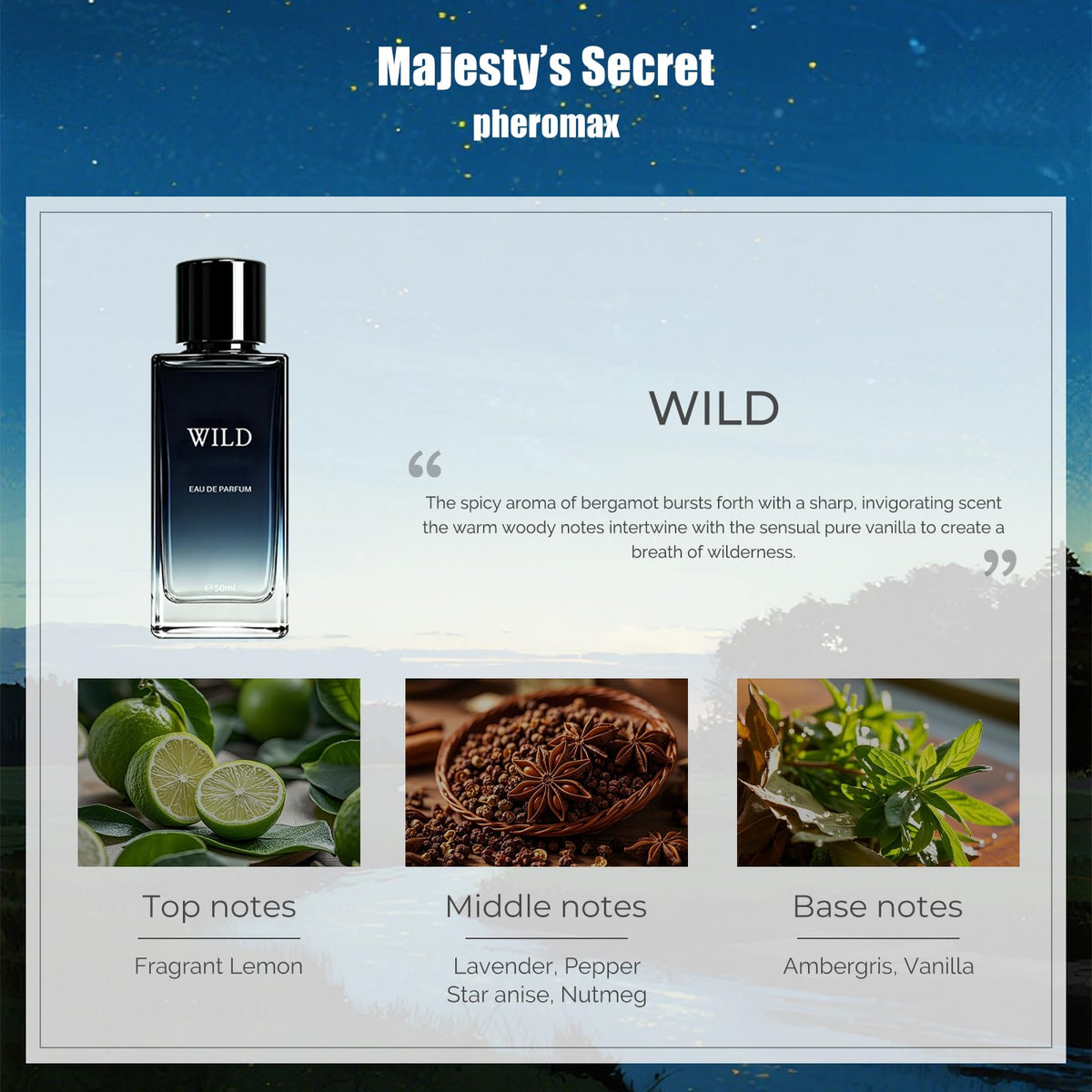 Majesty's Secret Pheromax Wild 50ml flacon ideal for on-the-go style and gift-ready elegance.