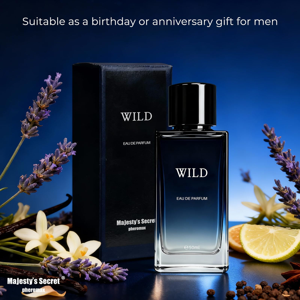 Majesty's Secret Pheromax Wild lavender note visual hinting at a fresh aromatic heart.
