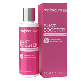 Major Curves Bust Booster bottle front view highlights premium formula for firmer, fuller curves.
