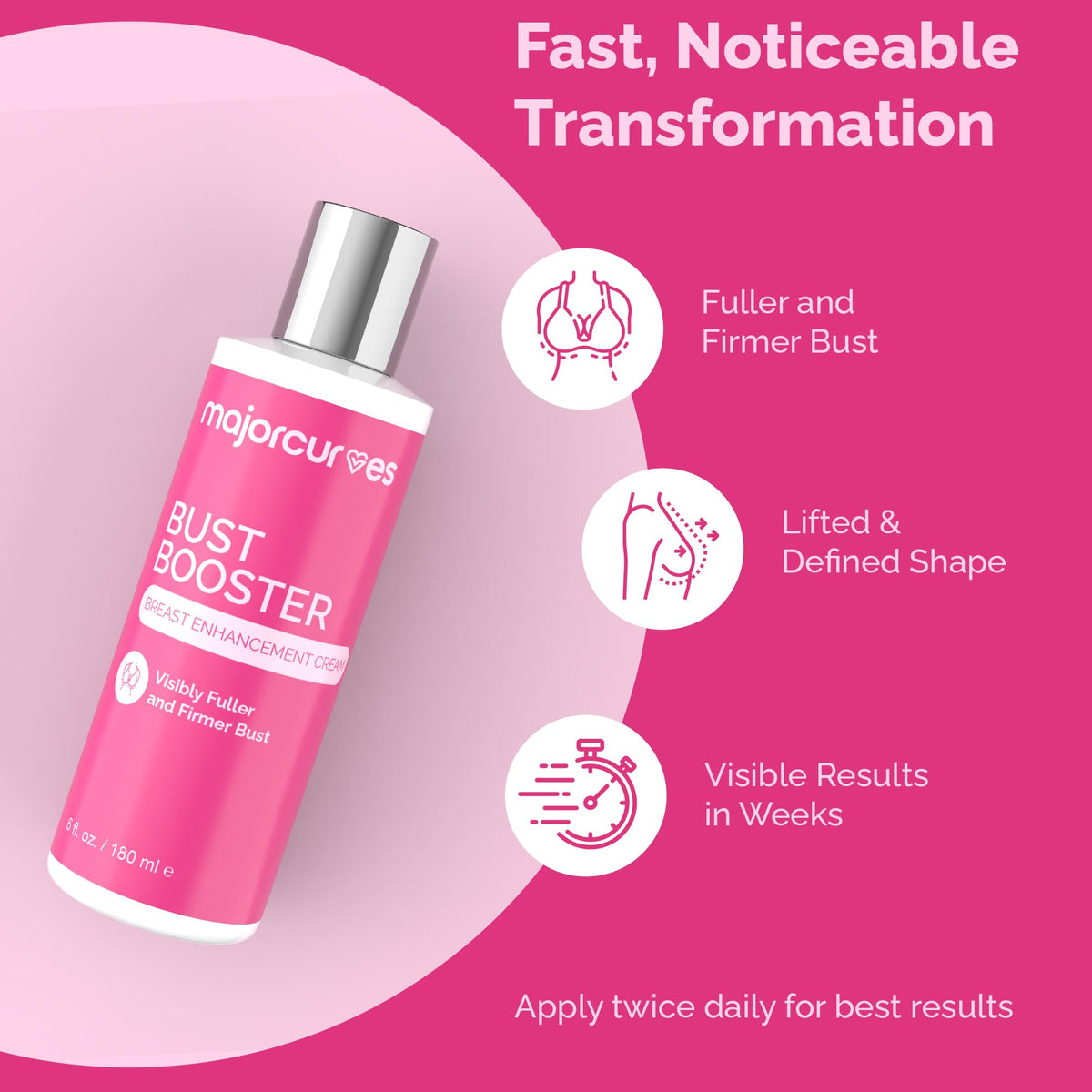 Major Curves Bust Booster cream swirl demonstrates smooth texture for easy daily application.
