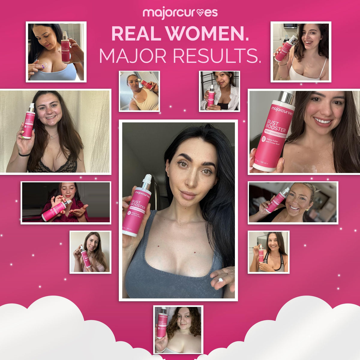 Major Curves Bust Booster cruelty-free seal communicates ethical skincare choices.