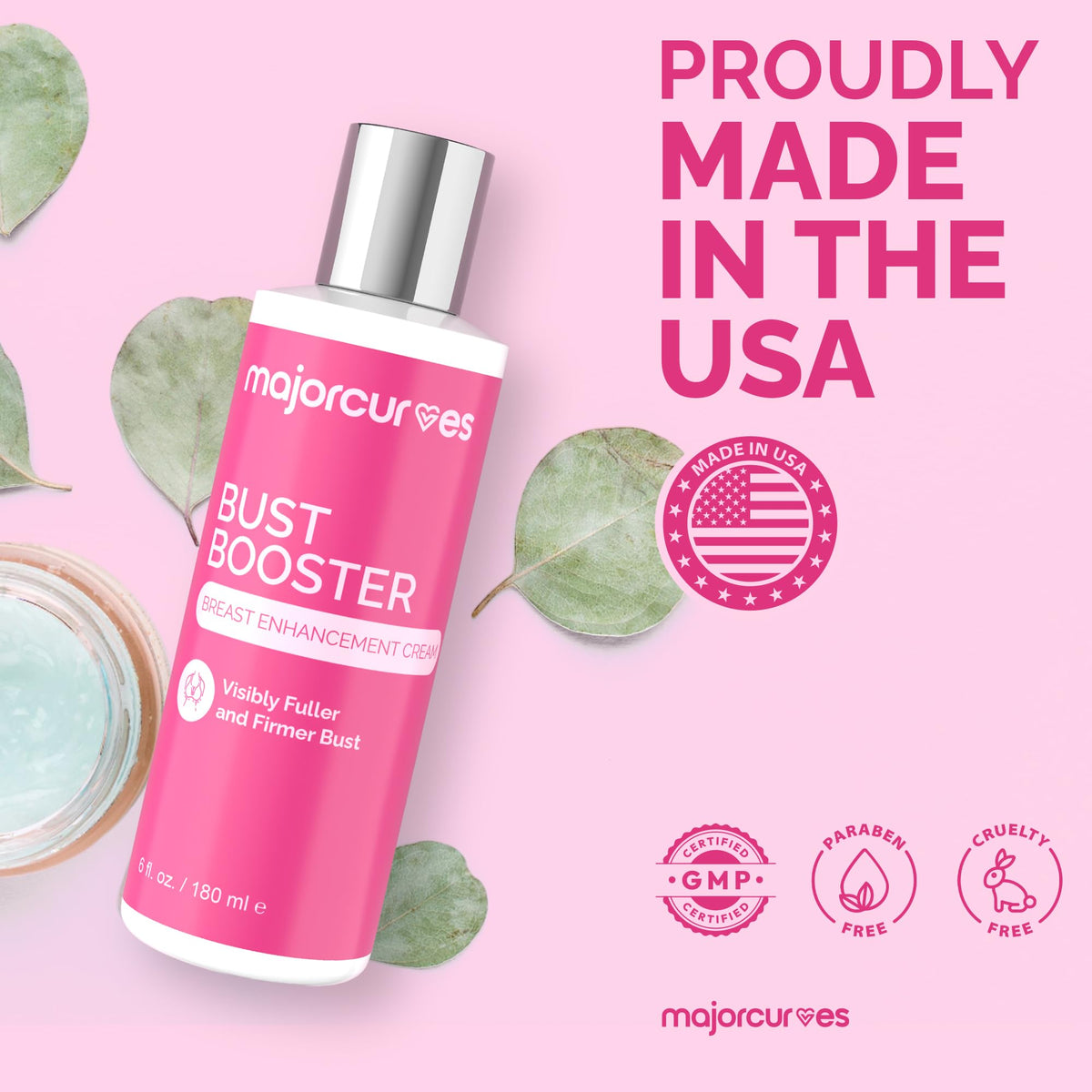 Major Curves Bust Booster gotu kola ingredient focus hints at elasticity benefits.
