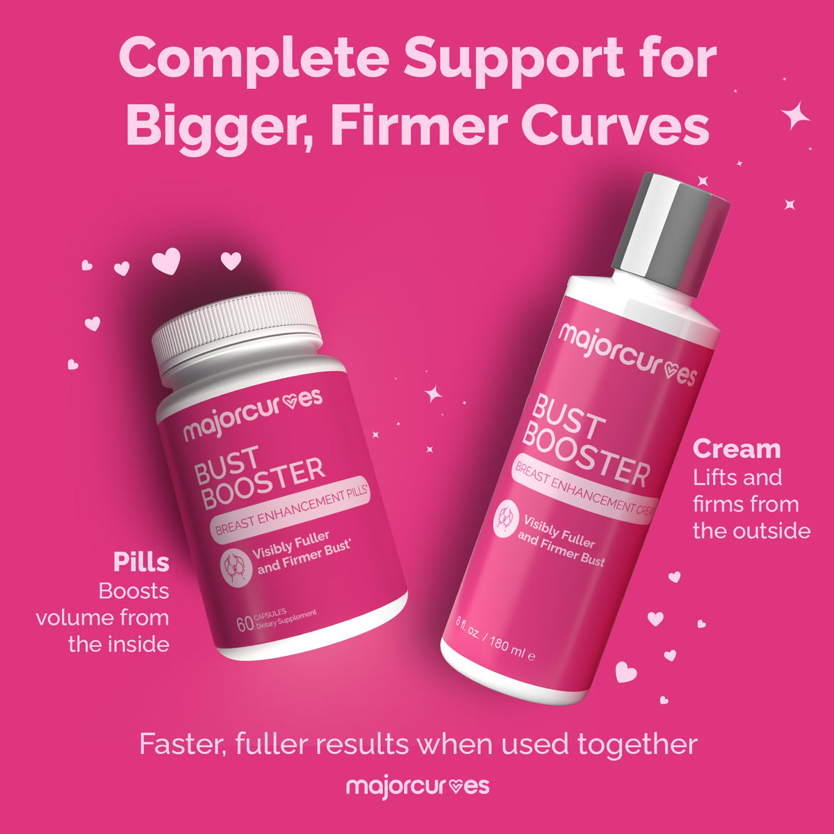 Major Curves Bust Booster wild yam component image suggests lifting and toning effects.