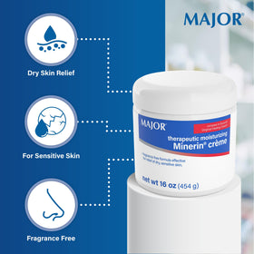 MAJOR Minerin Créme 2-pack display emphasizes value and ongoing dryness relief.