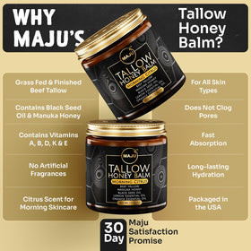 MAJU Balm in amber glass packaging to emphasize non-toxic, preserved formula.