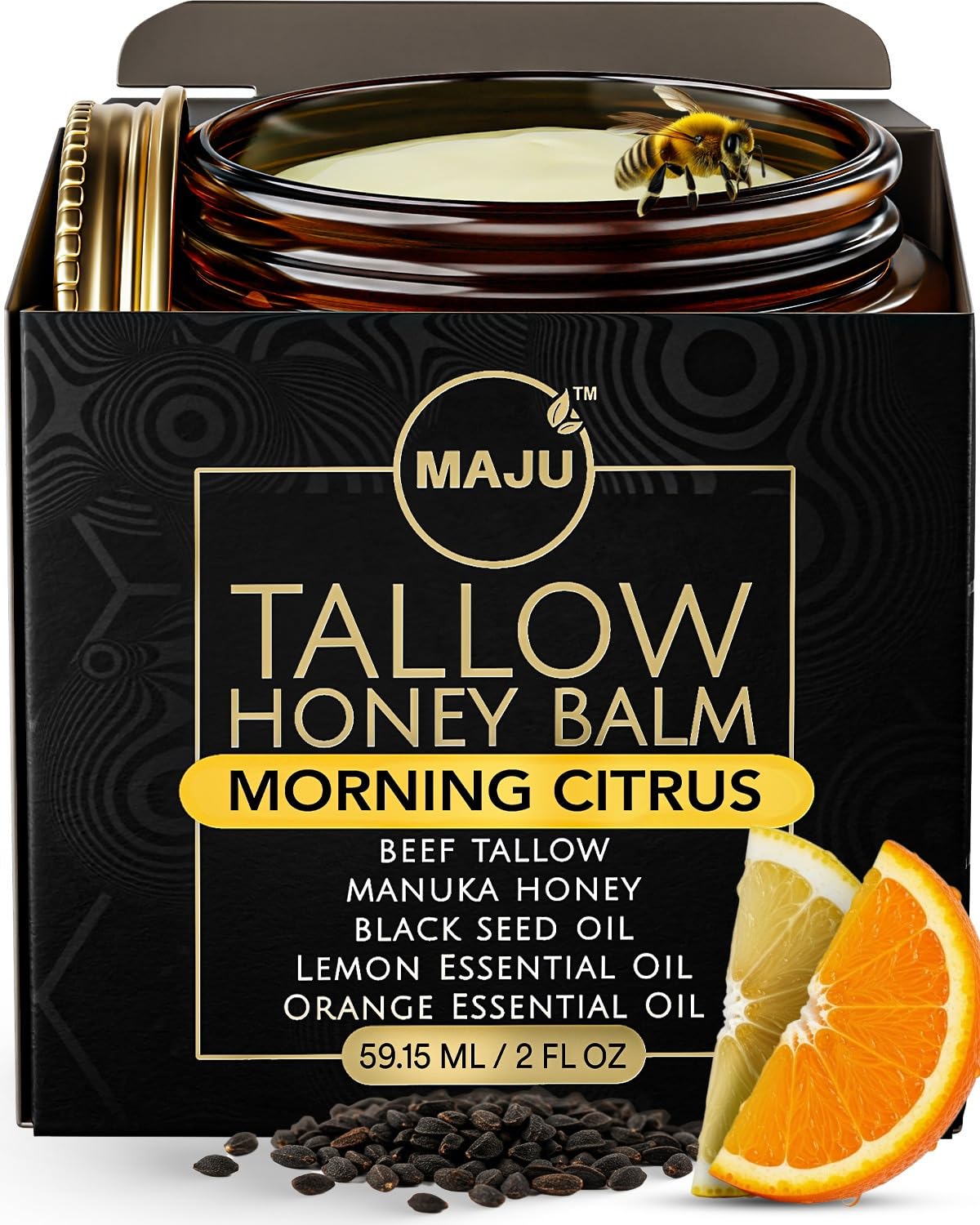 MAJU Morning Citrus Balm bottle with citrus oils for refreshing hydration.