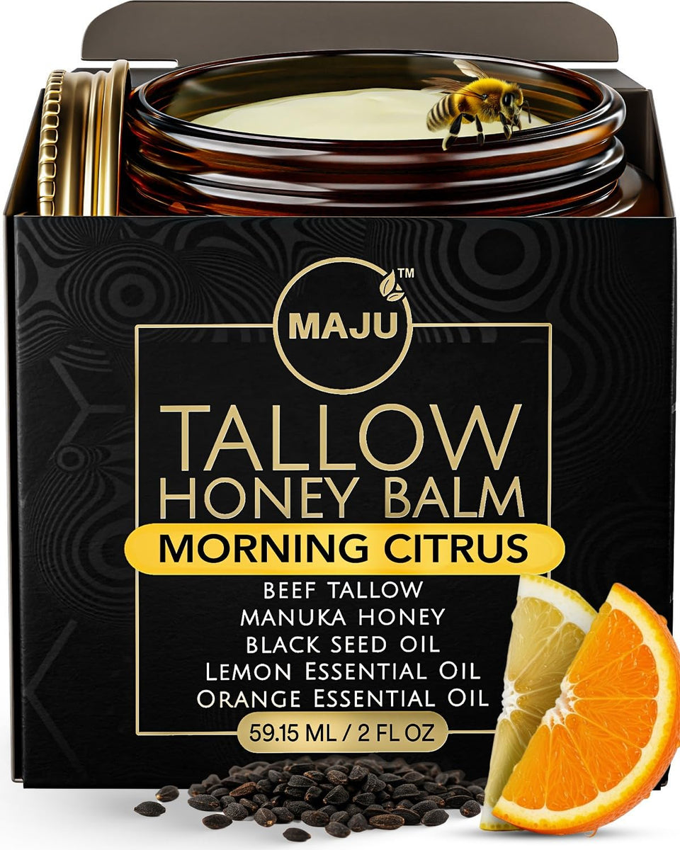 MAJU Morning Citrus Balm bottle with citrus oils for refreshing hydration.