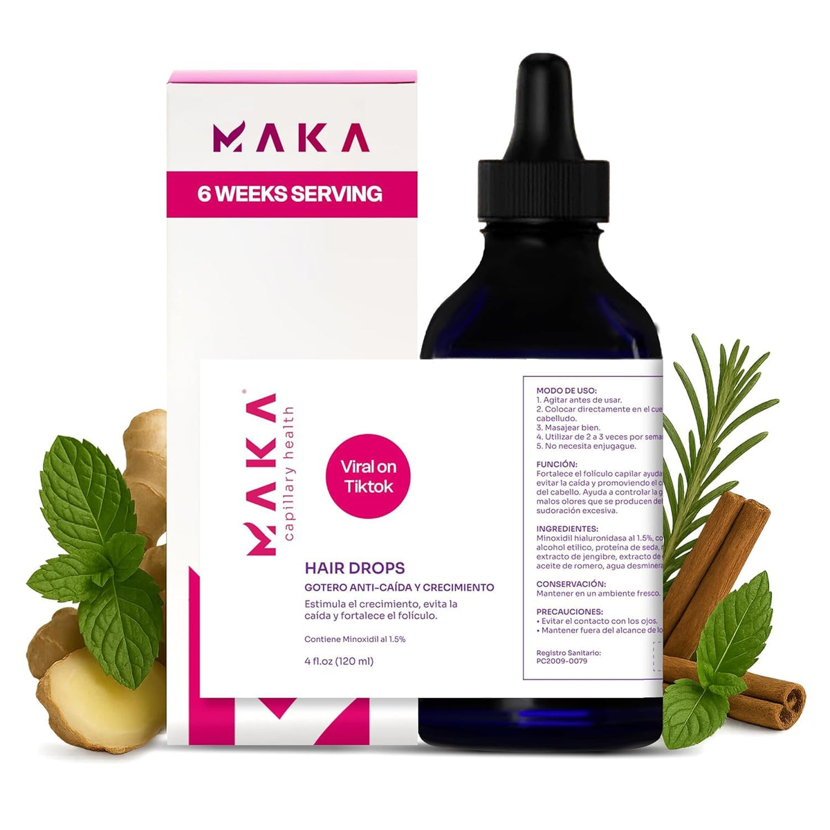 Maka Capilar Health hair growth drops bottle pour stimulates scalp circulation